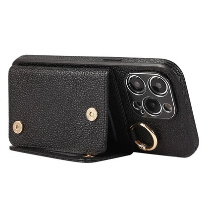 For iPhone 14 Pro Max Case Card Holder Stand Phone Cover with Shoulder Strap