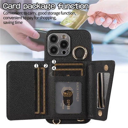 For iPhone 14 Pro Max Case Card Holder Stand Phone Cover with Shoulder Strap