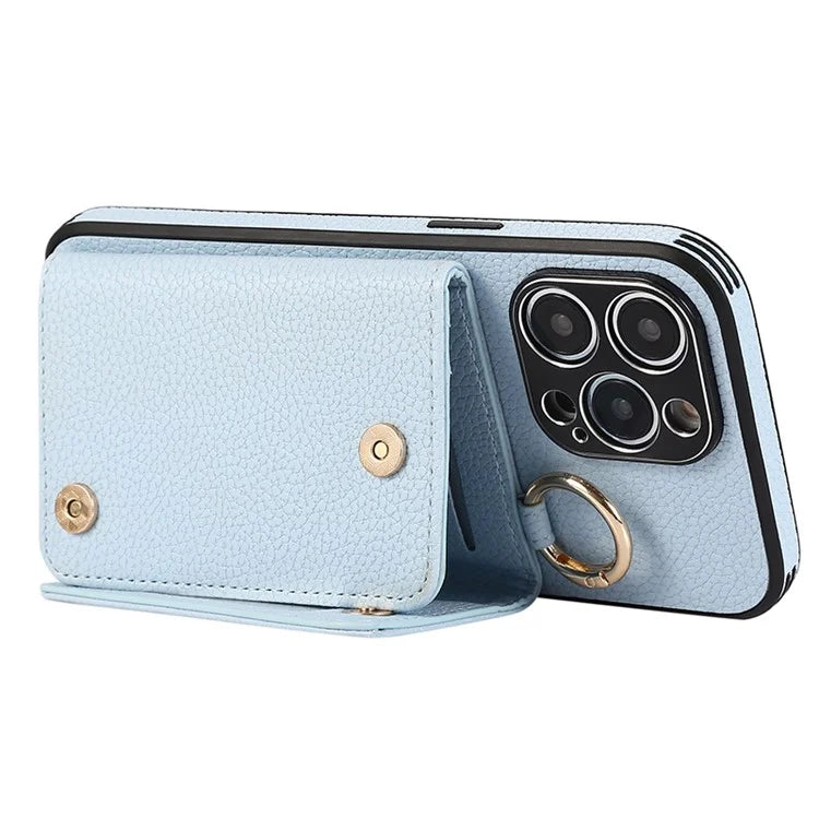 For iPhone 14 Pro Max Case Card Holder Stand Phone Cover with Shoulder Strap