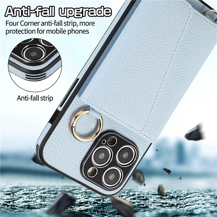 For iPhone 14 Pro Max Case Card Holder Stand Phone Cover with Shoulder Strap