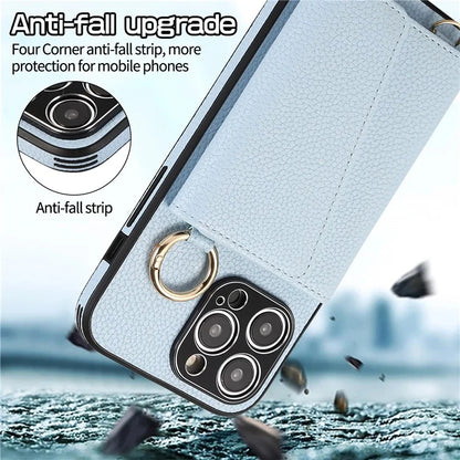 For iPhone 14 Pro Max Case Card Holder Stand Phone Cover with Shoulder Strap