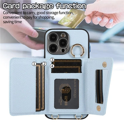 For iPhone 14 Pro Max Case Card Holder Stand Phone Cover with Shoulder Strap