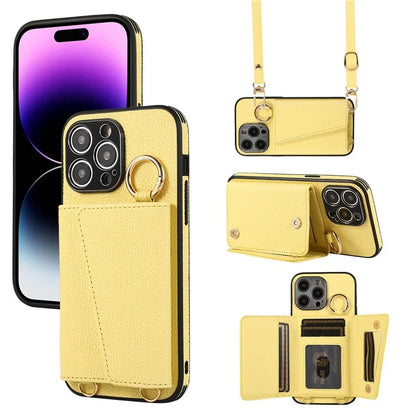 For iPhone 14 Pro Max Case Card Holder Stand Phone Cover with Shoulder Strap