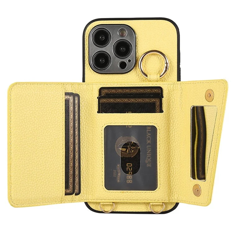 For iPhone 14 Pro Max Case Card Holder Stand Phone Cover with Shoulder Strap