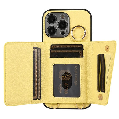 For iPhone 14 Pro Max Case Card Holder Stand Phone Cover with Shoulder Strap