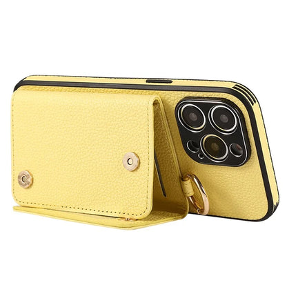 For iPhone 14 Pro Max Case Card Holder Stand Phone Cover with Shoulder Strap