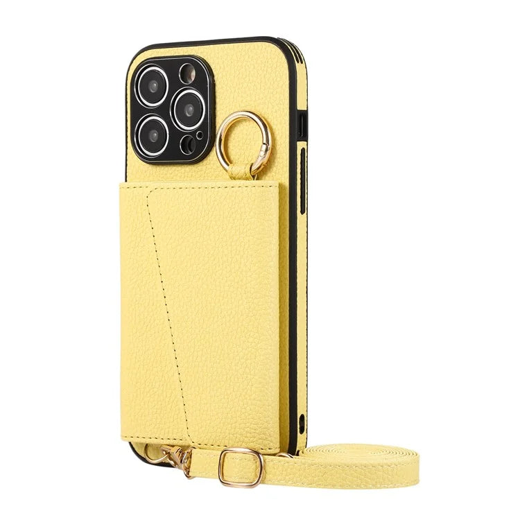 For iPhone 14 Pro Max Case Card Holder Stand Phone Cover with Shoulder Strap