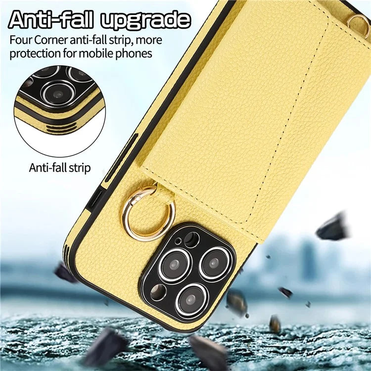 For iPhone 14 Pro Max Case Card Holder Stand Phone Cover with Shoulder Strap