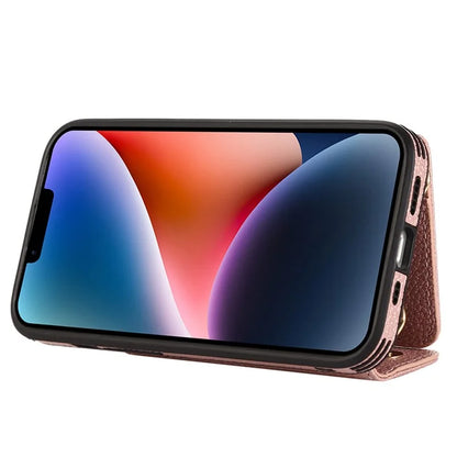Card Holder Cell Phone Cover For iPhone 14 Case Genuine Leather Phone Case with Shoulder Strap
