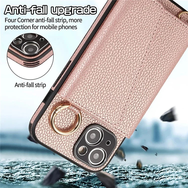 Card Holder Cell Phone Cover For iPhone 14 Case Genuine Leather Phone Case with Shoulder Strap