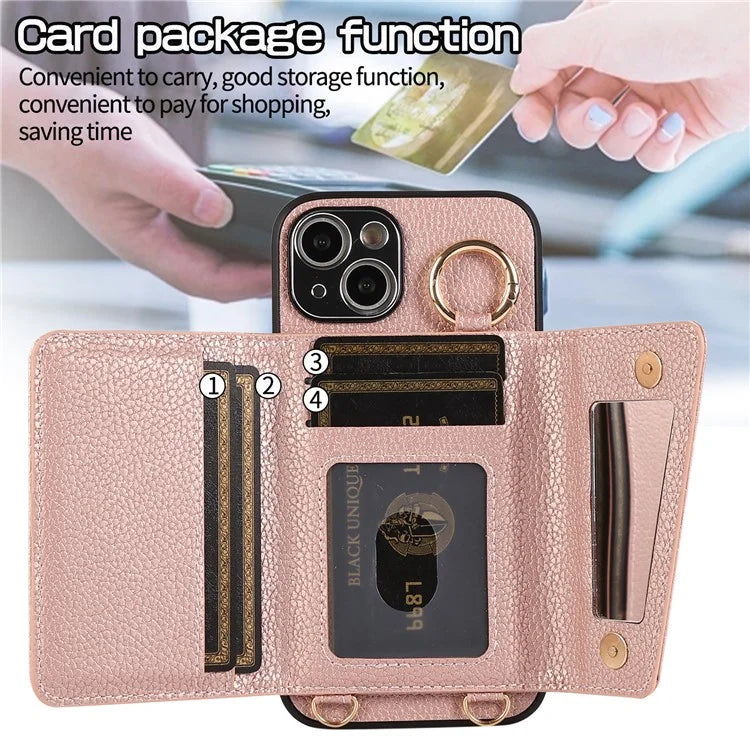 Card Holder Cell Phone Cover For iPhone 14 Case Genuine Leather Phone Case with Shoulder Strap