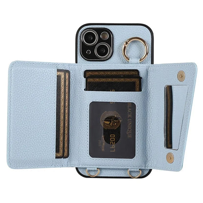 Card Holder Cell Phone Cover For iPhone 14 Case Genuine Leather Phone Case with Shoulder Strap