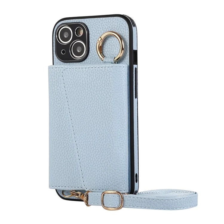 Card Holder Cell Phone Cover For iPhone 14 Case Genuine Leather Phone Case with Shoulder Strap