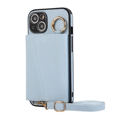 Card Holder Cell Phone Cover For iPhone 14 Case Genuine Leather Phone Case with Shoulder Strap