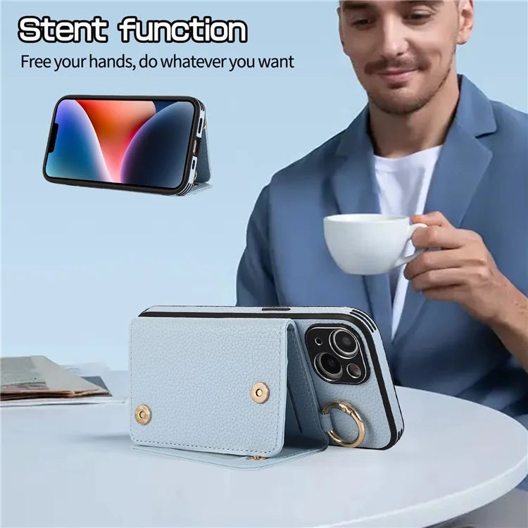 Card Holder Cell Phone Cover For iPhone 14 Case Genuine Leather Phone Case with Shoulder Strap