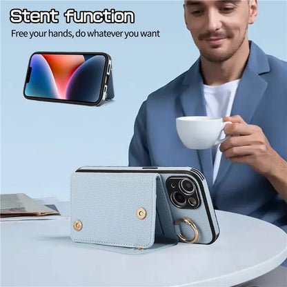 Card Holder Cell Phone Cover For iPhone 14 Case Genuine Leather Phone Case with Shoulder Strap