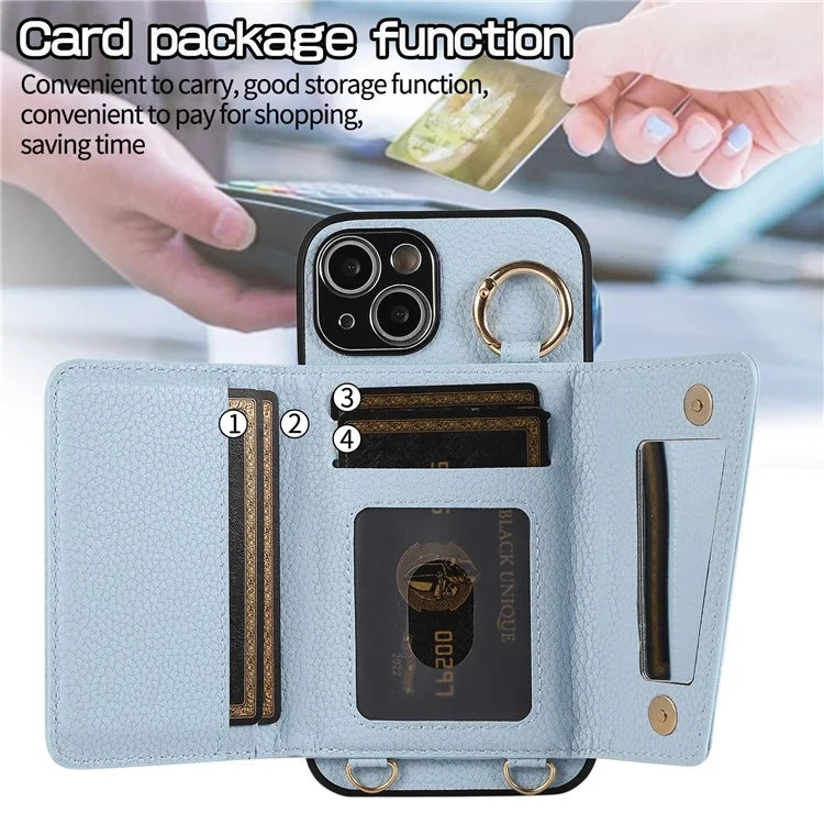 Card Holder Cell Phone Cover For iPhone 14 Case Genuine Leather Phone Case with Shoulder Strap
