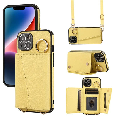 Card Holder Cell Phone Cover For iPhone 14 Case Genuine Leather Phone Case with Shoulder Strap
