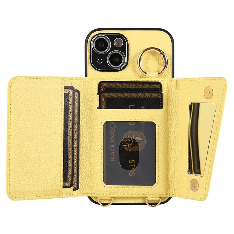 Card Holder Cell Phone Cover For iPhone 14 Case Genuine Leather Phone Case with Shoulder Strap