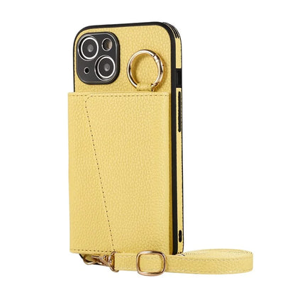 Card Holder Cell Phone Cover For iPhone 14 Case Genuine Leather Phone Case with Shoulder Strap