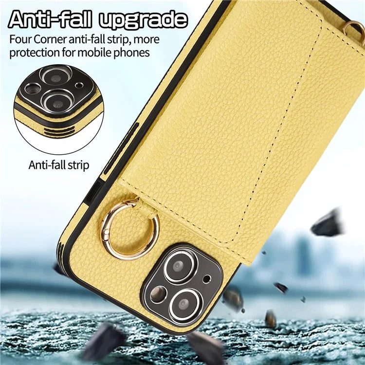 Card Holder Cell Phone Cover For iPhone 14 Case Genuine Leather Phone Case with Shoulder Strap