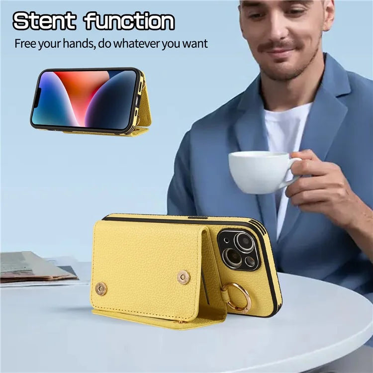 Card Holder Cell Phone Cover For iPhone 14 Case Genuine Leather Phone Case with Shoulder Strap