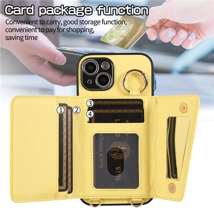 Card Holder Cell Phone Cover For iPhone 14 Case Genuine Leather Phone Case with Shoulder Strap
