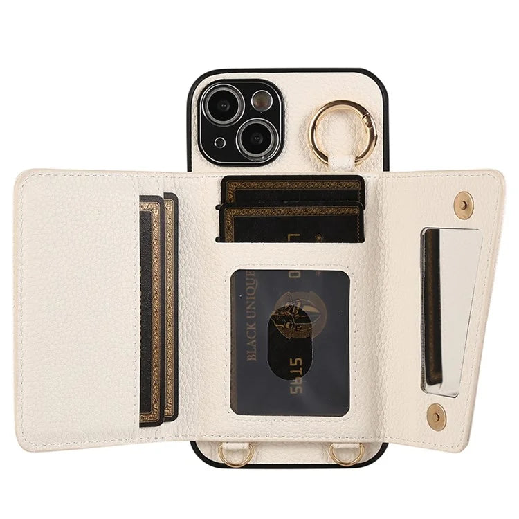 Card Holder Cell Phone Cover For iPhone 14 Case Genuine Leather Phone Case with Shoulder Strap