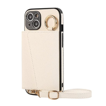 Card Holder Cell Phone Cover For iPhone 14 Case Genuine Leather Phone Case with Shoulder Strap