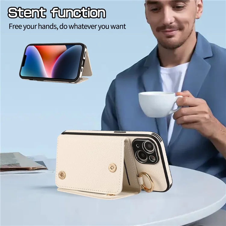 Card Holder Cell Phone Cover For iPhone 14 Case Genuine Leather Phone Case with Shoulder Strap