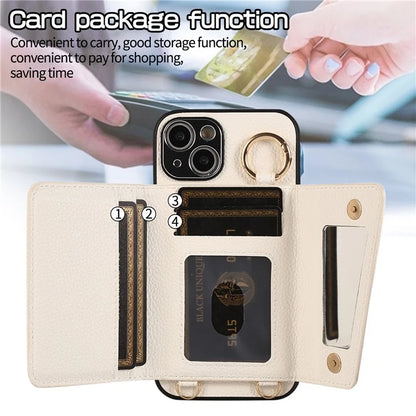 Card Holder Cell Phone Cover For iPhone 14 Case Genuine Leather Phone Case with Shoulder Strap