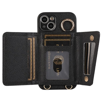Card Holder Cell Phone Cover For iPhone 14 Case Genuine Leather Phone Case with Shoulder Strap