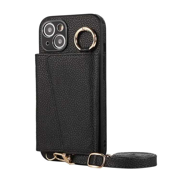 Card Holder Cell Phone Cover For iPhone 14 Case Genuine Leather Phone Case with Shoulder Strap