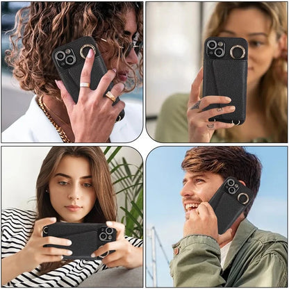 Card Holder Cell Phone Cover For iPhone 14 Case Genuine Leather Phone Case with Shoulder Strap