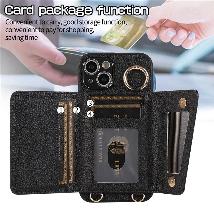 Card Holder Cell Phone Cover For iPhone 14 Case Genuine Leather Phone Case with Shoulder Strap