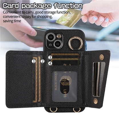 Card Holder Cell Phone Cover For iPhone 14 Case Genuine Leather Phone Case with Shoulder Strap