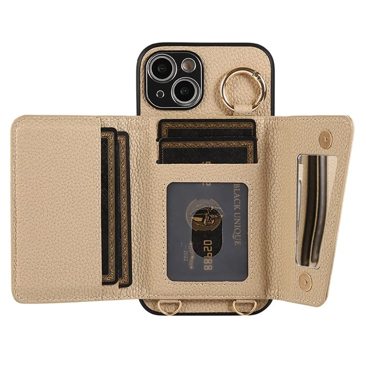 Card Holder Cell Phone Cover For iPhone 14 Case Genuine Leather Phone Case with Shoulder Strap