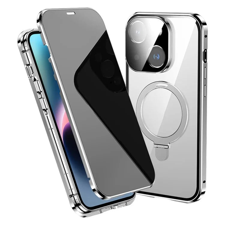 For iPhone 15 Pro Max Case Anti-peeping Tempered Glass Cover Compatible with MagSafe Kickstand