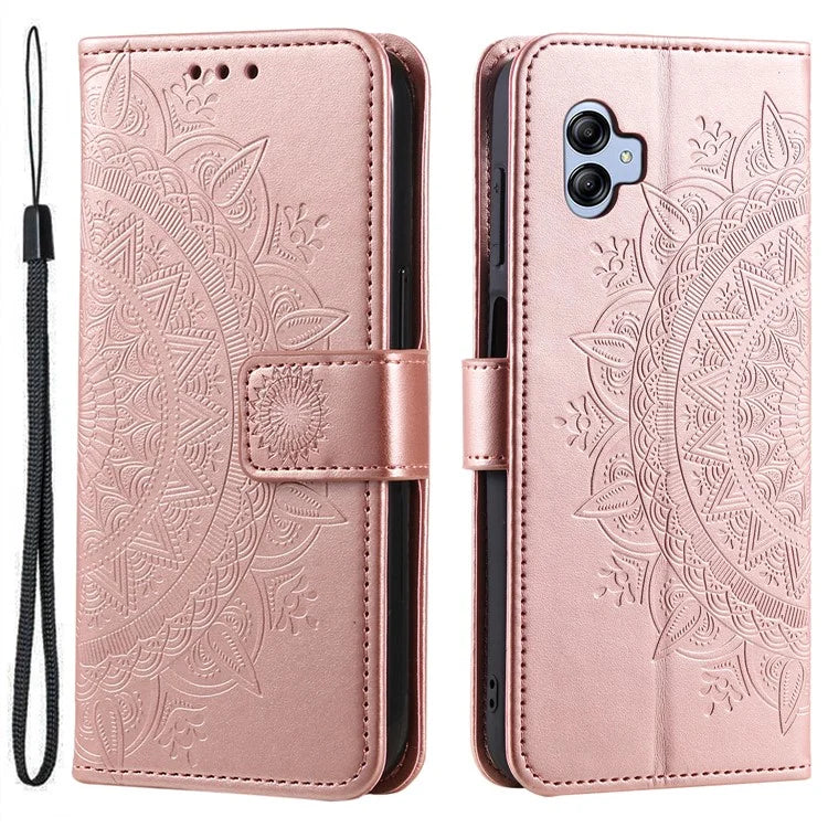 For Samsung Galaxy A05 4G Case Wallet PU Leather Imprinted Stand Phone Cover with Strap