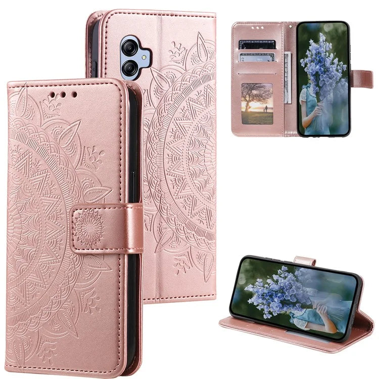 For Samsung Galaxy A05 4G Case Wallet PU Leather Imprinted Stand Phone Cover with Strap