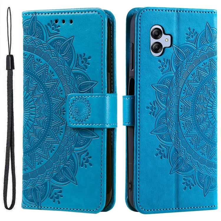 For Samsung Galaxy A05 4G Case Wallet PU Leather Imprinted Stand Phone Cover with Strap