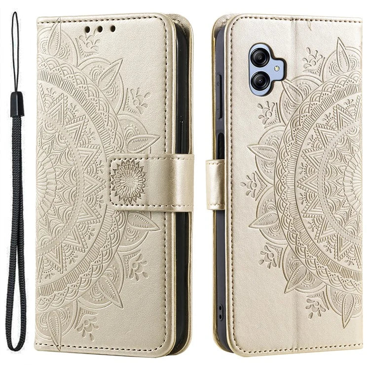 For Samsung Galaxy A05 4G Case Wallet PU Leather Imprinted Stand Phone Cover with Strap