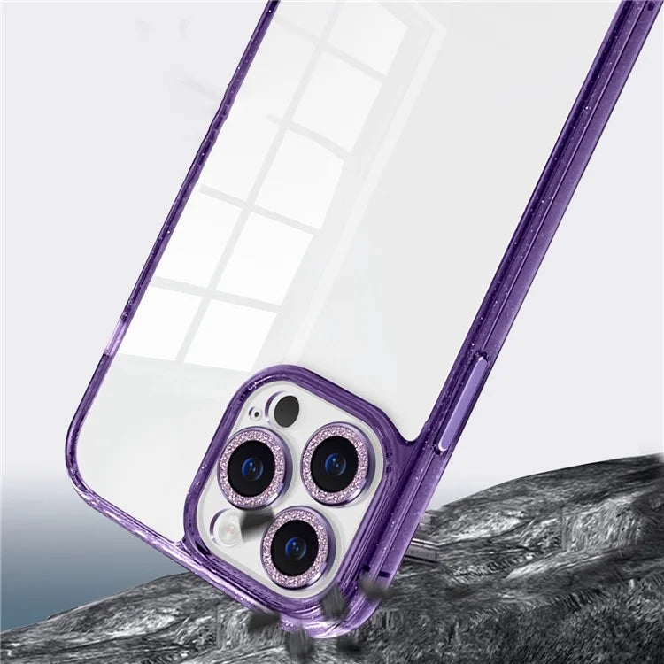 For iPhone 15 Pro PC+TPU+Glass Phone Shell Glittery Powder Cell Phone Case