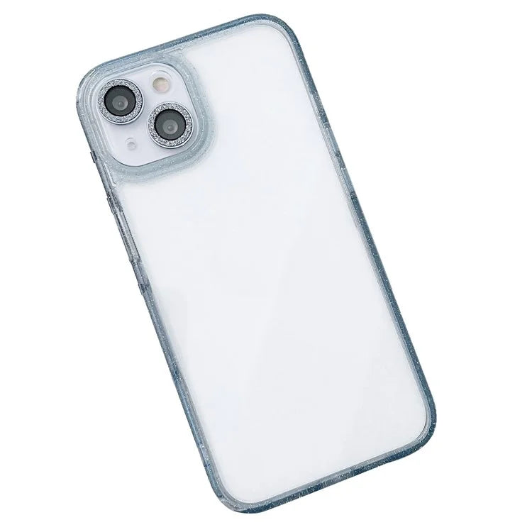 For iPhone 14 Clear Phone Case Glittery Powder PC+TPU+Glass Phone Shell