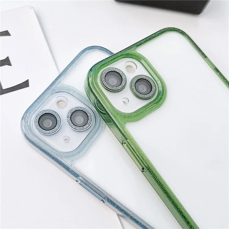For iPhone 14 Clear Phone Case Glittery Powder PC+TPU+Glass Phone Shell