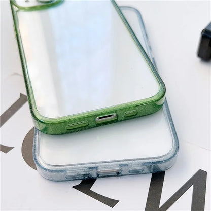 For iPhone 14 Clear Phone Case Glittery Powder PC+TPU+Glass Phone Shell