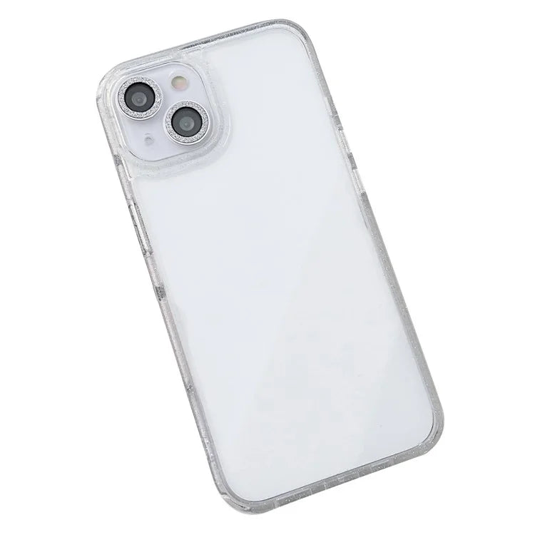 For iPhone 15 Glittery Powder Phone Case PC+TPU+Glass Phone Covering Shell