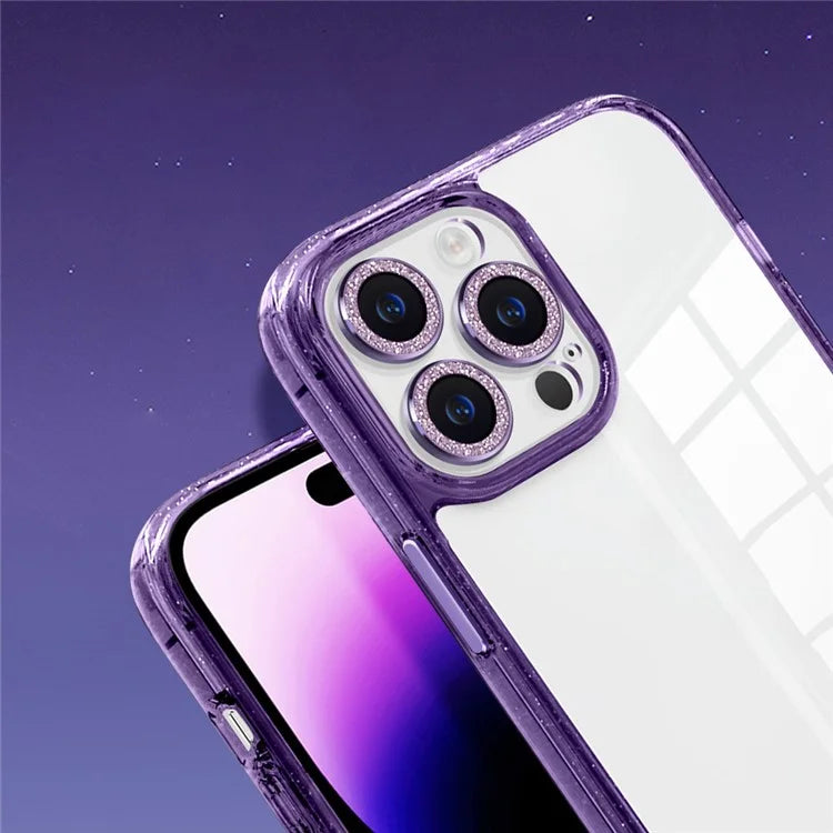For iPhone 14 Pro Max Case PC+TPU+Glass Phone Cover Glittery Powder Phone Shell