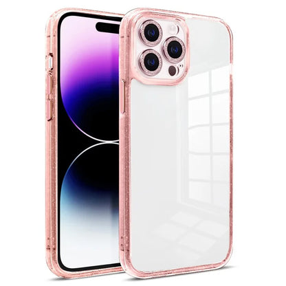For iPhone 14 Pro Max Case PC+TPU+Glass Phone Cover Glittery Powder Phone Shell