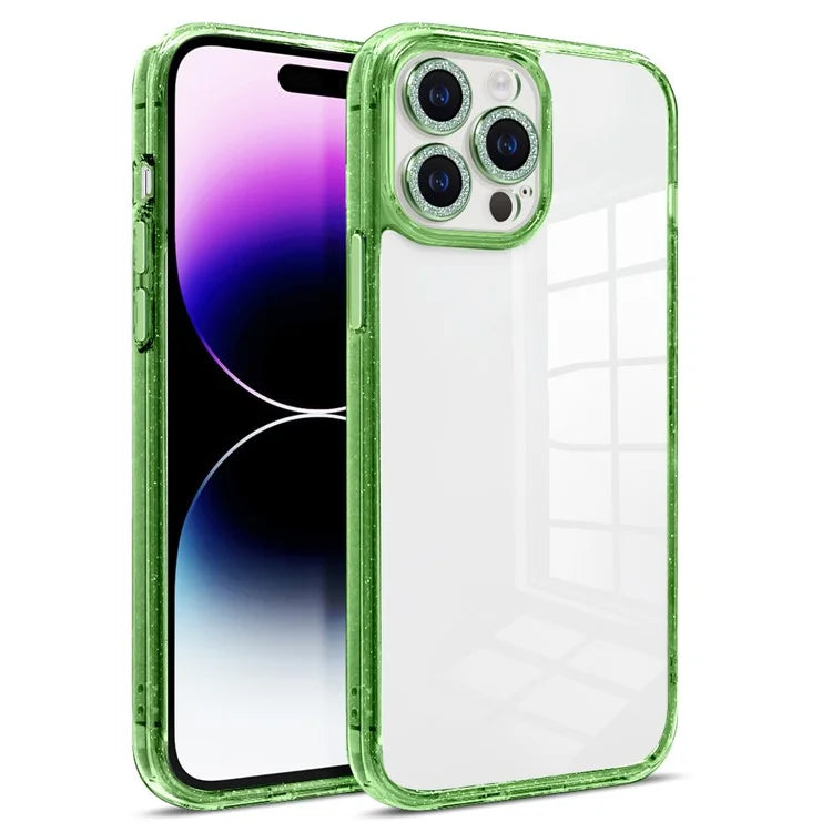 For iPhone 14 Pro Max Case PC+TPU+Glass Phone Cover Glittery Powder Phone Shell